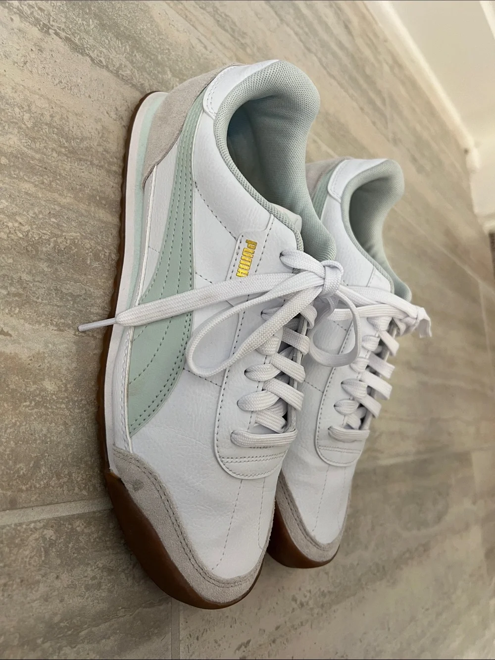 Puma Women’s White Sneakers with Light Green Accents